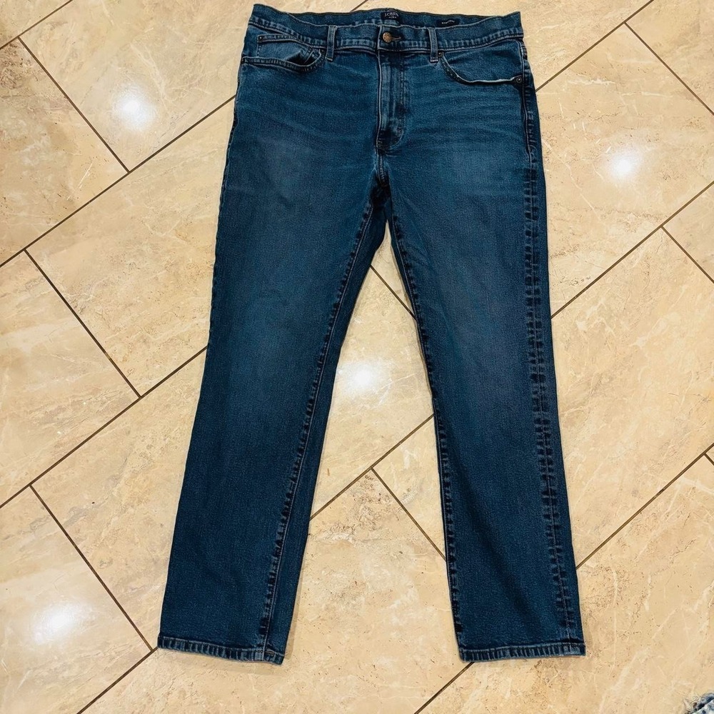 J.Crew Mens Blue Straight Leg Flex Denim Jeans Size 36x30 Flat Front Casual